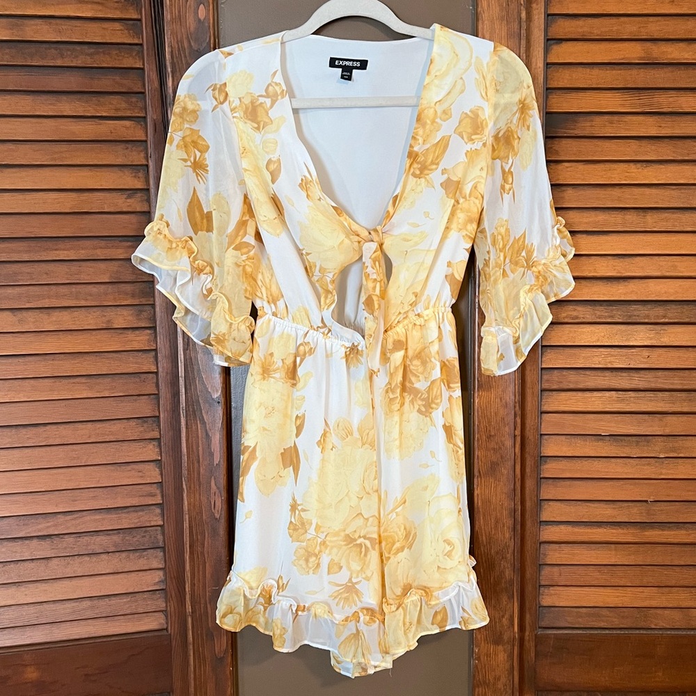 Express Yellow Floral Tie Front Romper